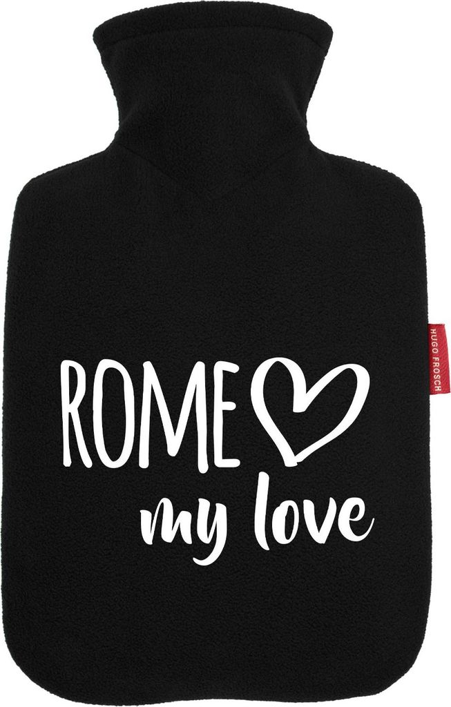 Huuraa Wärmflasche Rome my love 1,8 Liter Black Classic Veloursbezug Bettflasche Geschenkidee