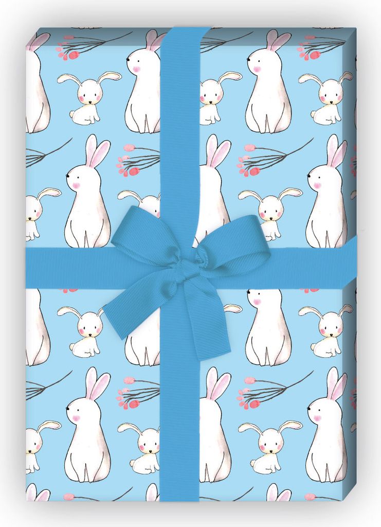 Geschenkpapier mit Baby Hasen, Geburt, hellblau, zu Weihnachten Geburtstag - G11666, 32 x 48cm
