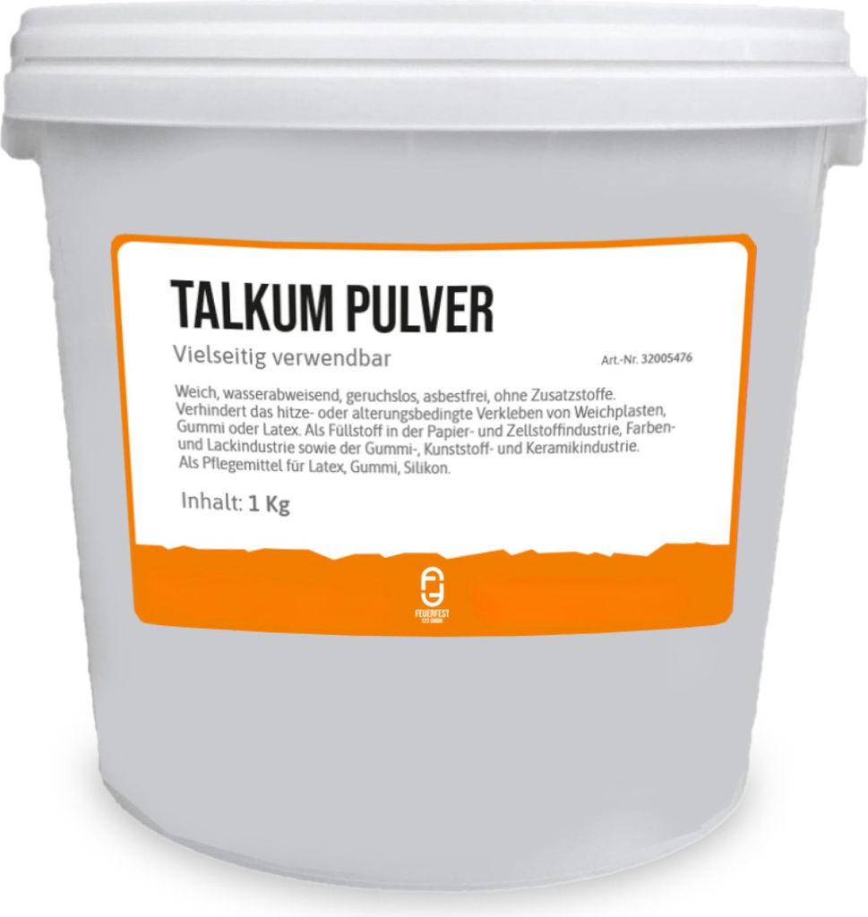 Feuerfest 123 - Talkum Puder [Menge 1 kg] - Für Gummipflege, Late x & Silikon - Talkum-Pulver weich, wasserabweisend, geruchslos, asbestfrei - ohn...