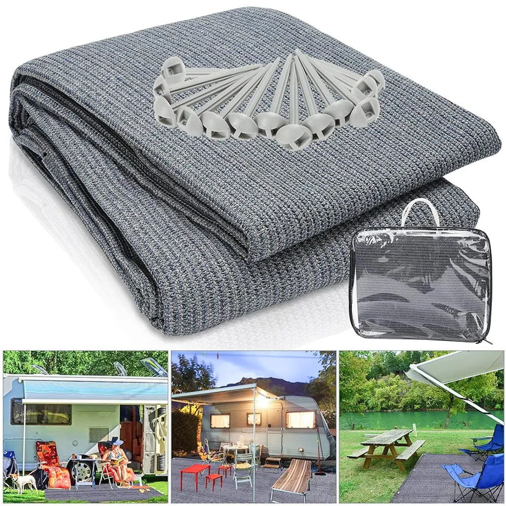 Tapis de camping pour tente et caravane 3x2,5m avec kit de fixation