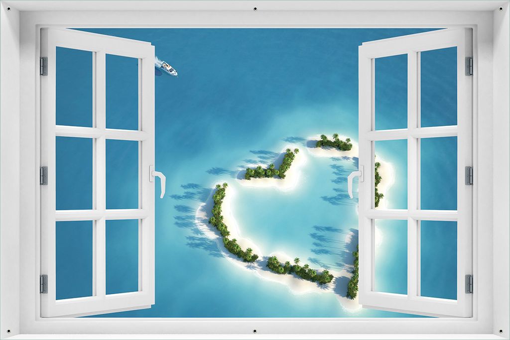 Wallario Outdoor-Poster für Garten oder Balkon 61 x 91,50 cm: Insel mit Herz