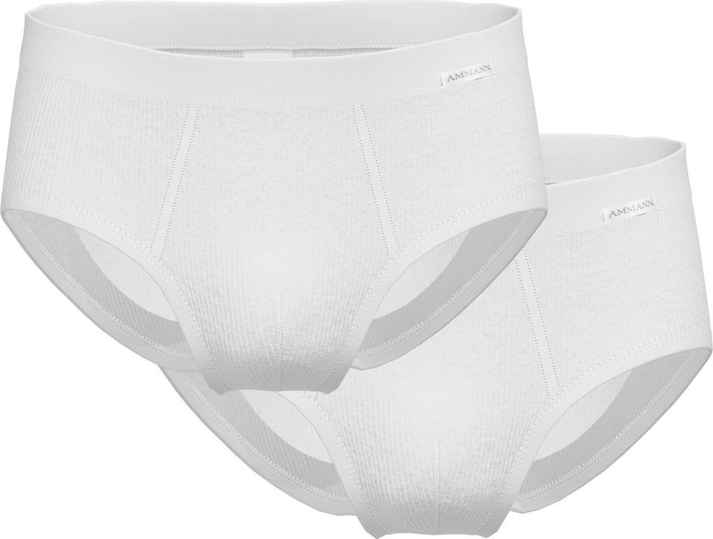AMMANN Herren Slips, 2er Pack - Doppelpack, Doppelripp, Eingriff, Weichbund, Baumwolle Weiß M