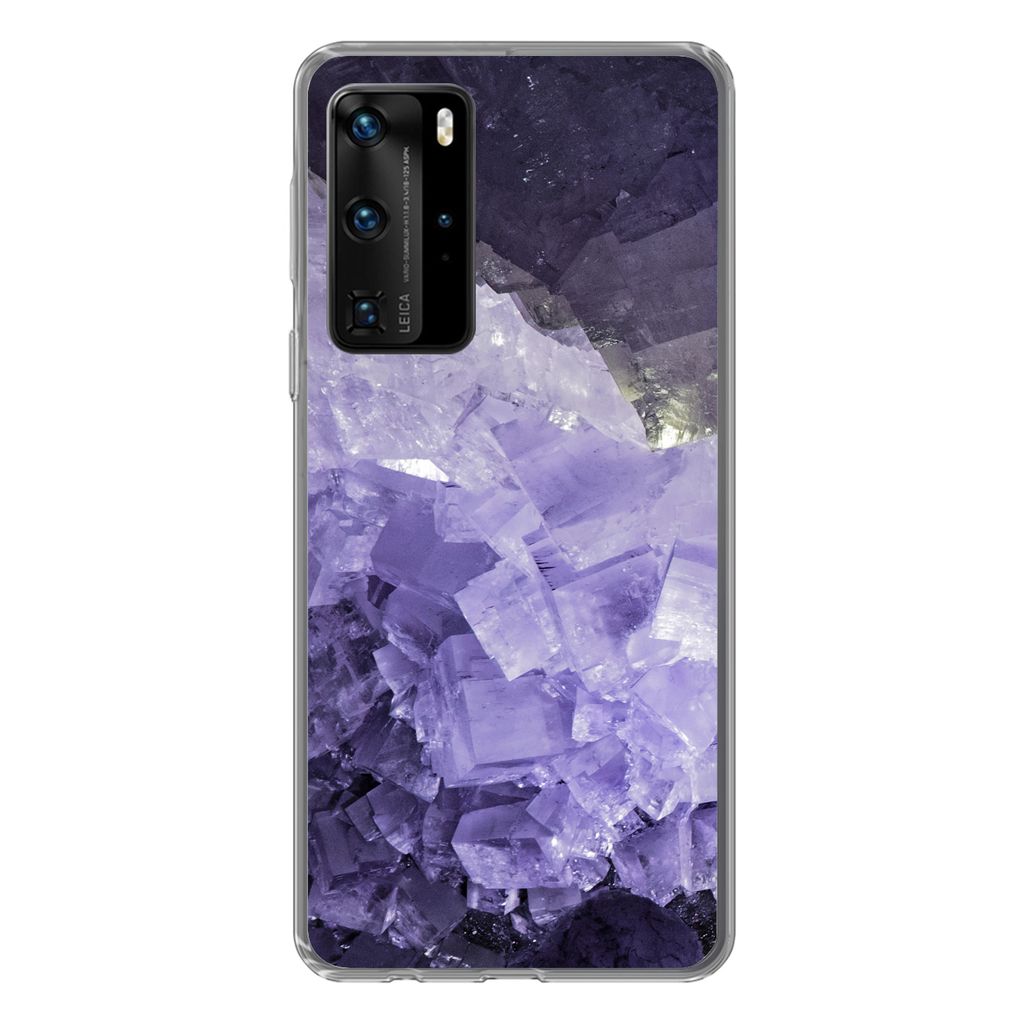 MuchoWow Handyhülle Schutzhülle Hülle für Huawei P40 Pro Naturstein - Lila - Kristalle Silikon Softcase Handy Hülle - Schutz