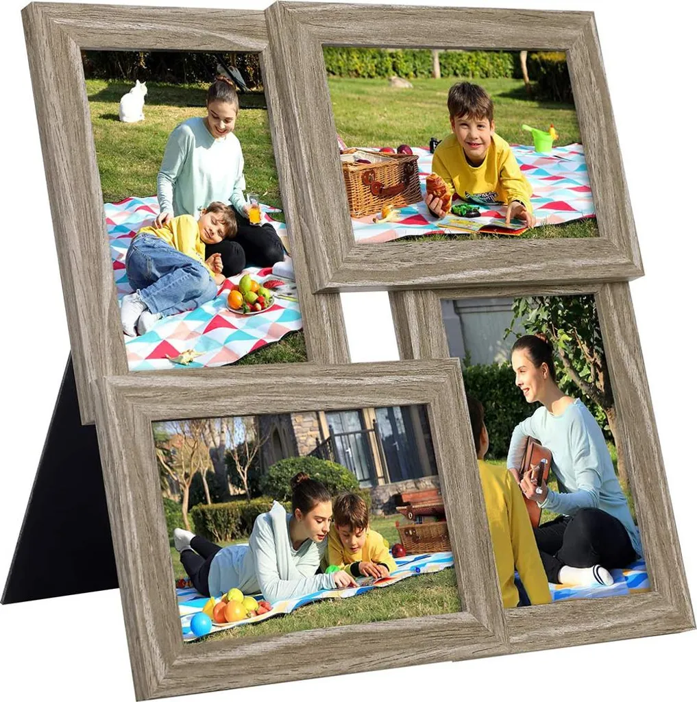 Cornice Multipla Legno Naturale per 4 Foto - Portafoto Rustico da Muro