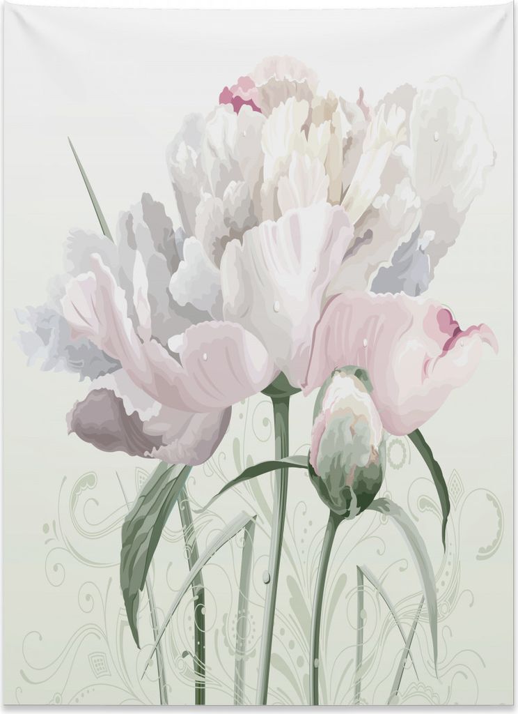 Abakuhaus Blume Wandteppich, Rosa Rosen-Tulpe-Zusammenfassung aus Weiches Mikrofaser Stoff Kein Verblassen Klare Farben Waschbar, 110 x 150 cm, Weiß