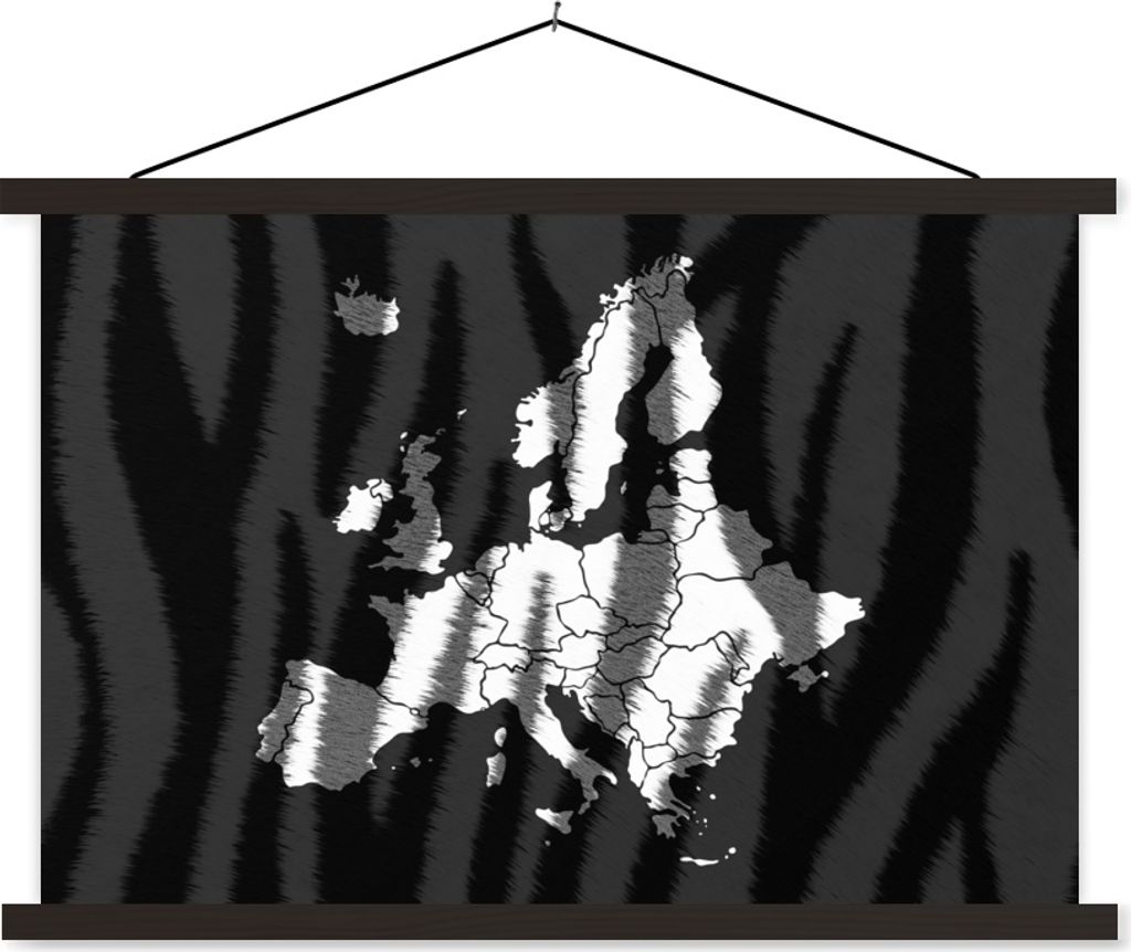 MuchoWow Textilposter Karte - Europa - Zebra 90x60 cm mit schwarzem Rahmen - Aufhängungssatz