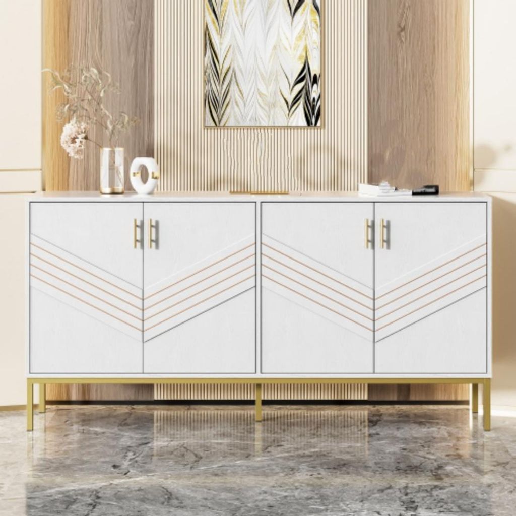 Modernes Sideboard mit 4 Türen, Kommode mit Große Kapazität, Höhenverstellbare Regale, für Wohnzimmer, Esszimmer & Flur