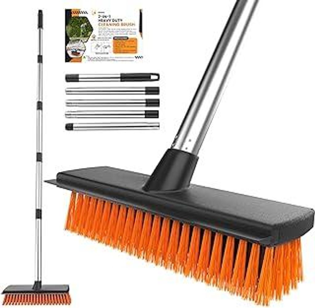 Besen mit Stiel, Strassenbesen mit Teleskopstiel, Straßenbesen Kehrbesen mit 30cm Hartborstenkopf und Schrubber, 145cm Langem Stiel Draußen Besen...