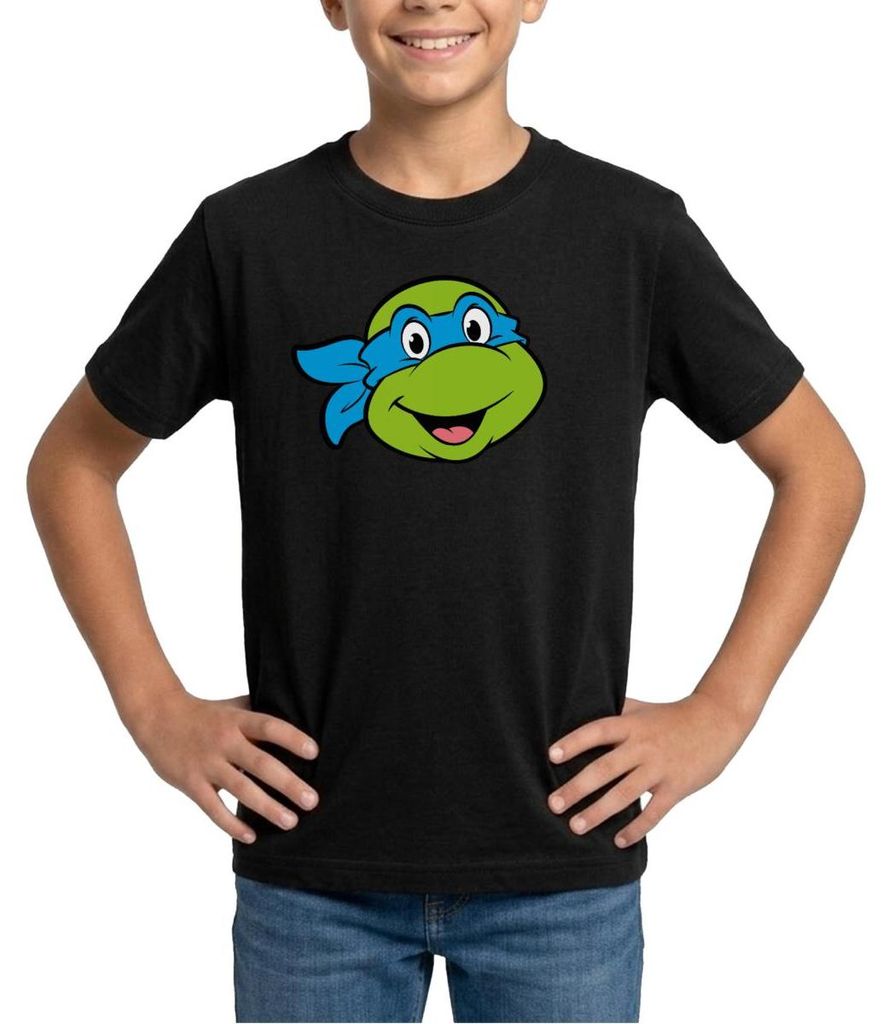 Spreadshirt Teenage Mutant Ninja Turtles Leonardo Kostüm Karneval Teenager T-Shirt, 134/146 (9-11 Jahre), Schwarz