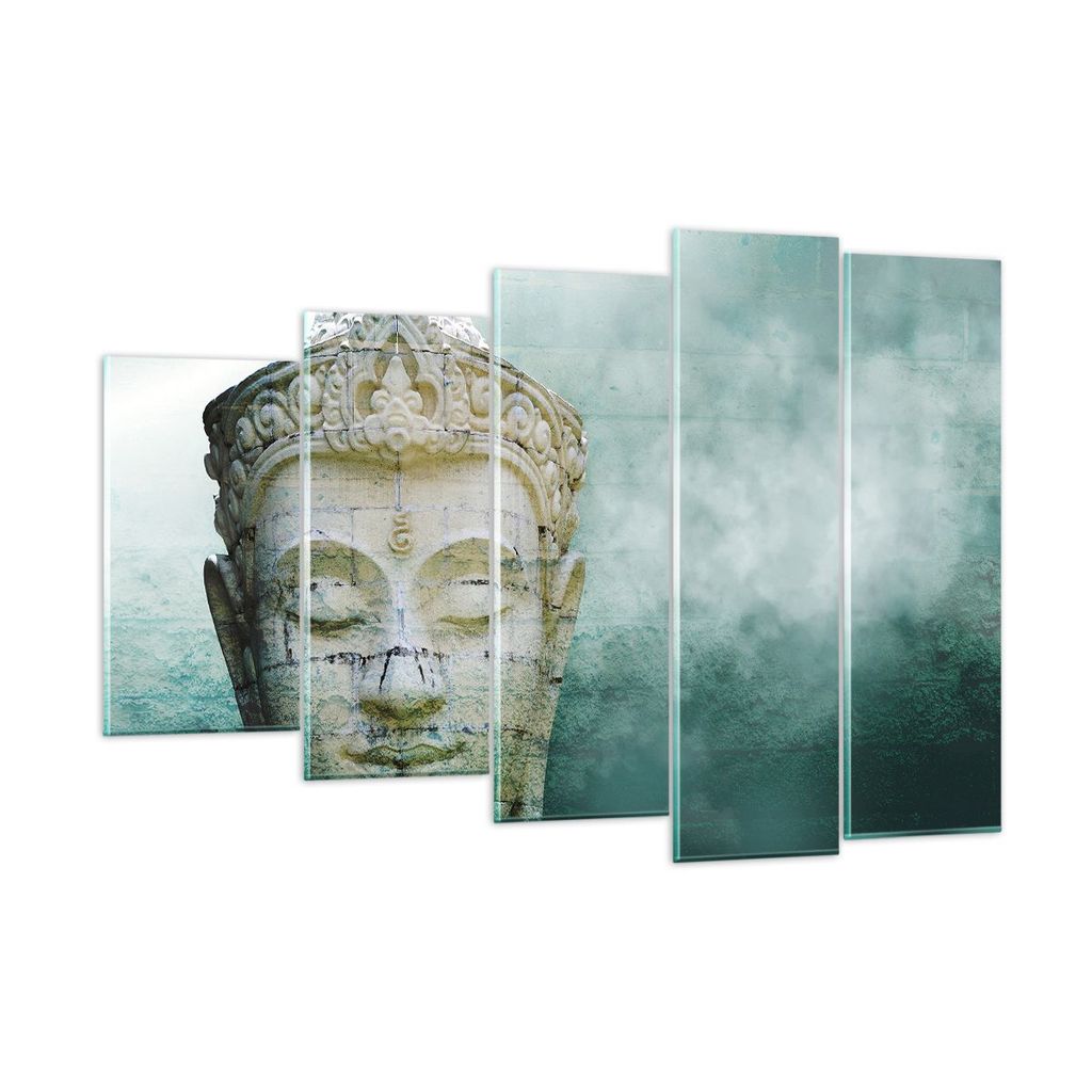 Bilder auf glas - 5 Teile - Buddha Grafik Türkis - 150x100cm - Glasbilder - Wandbilder - Bilder - zum Aufhängen bereit - Wanddekoration aus Glas ...