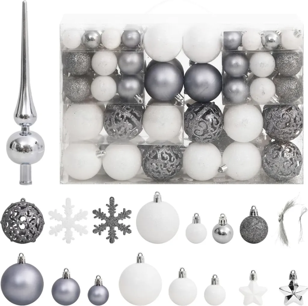 Set de 111 boules de Noël blanches et grises en polystyrène incassables