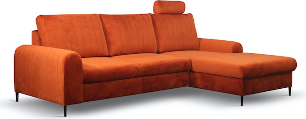 Ecksofa "Monaco" Eckcouch Sofa Schlaffunktion rostbraun / Füße Gold Recamiere rechts