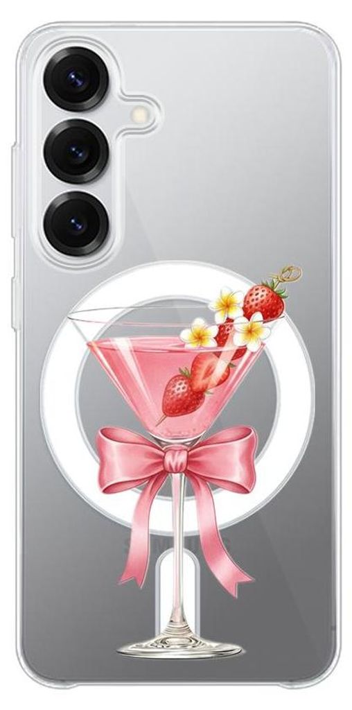 Hartschalenhülle für das Samsung Galaxy S25, kompatibel mit MagSafe, transparent, Erdbeercocktail