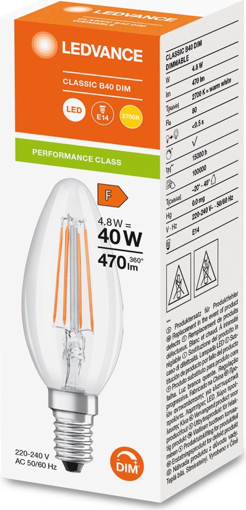 LEDVANCE LED CLASSIC B 4.8W 827 klar E14 Lampe 470lm 2700K Produktbild 