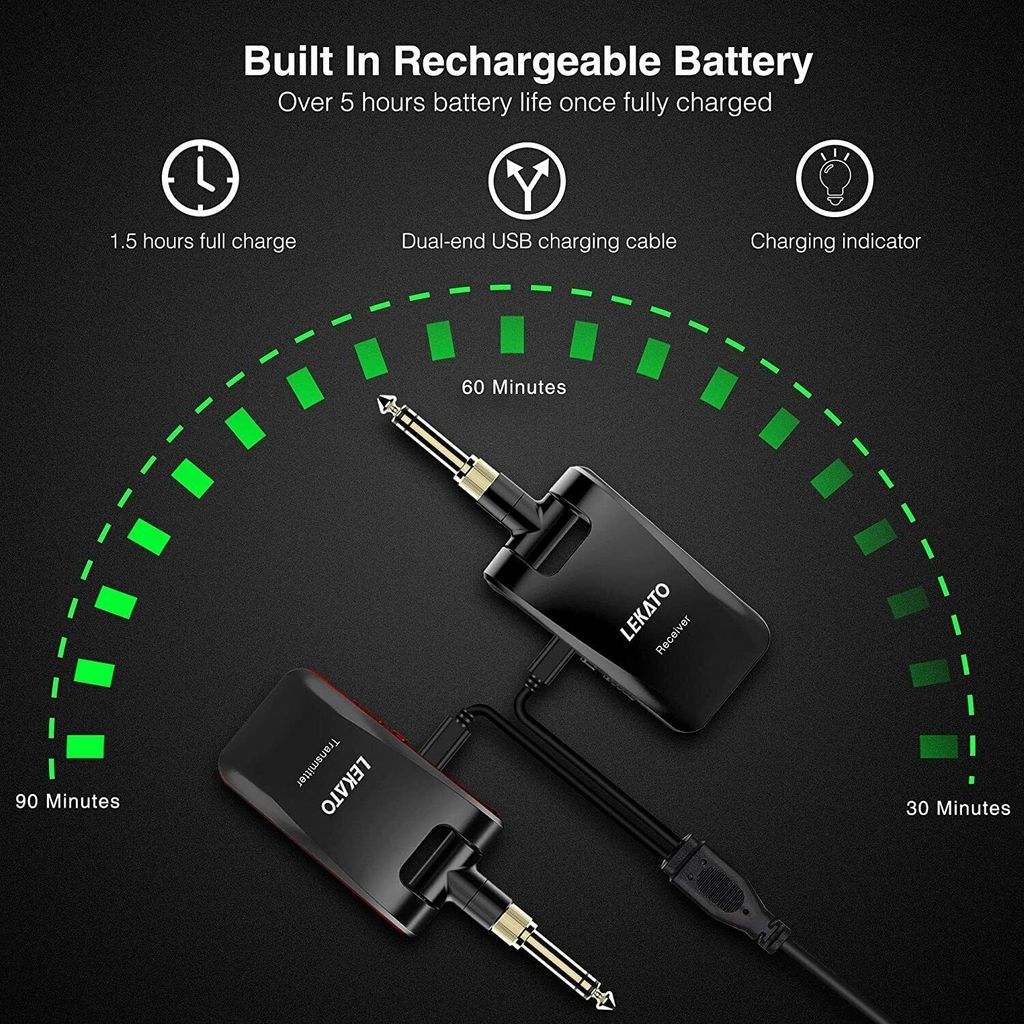 LEKATO 5,8GHz Ricevitore Trasmettitore Wireless Per Chitarra Con Scatola Di Ricarica,Piombo Di