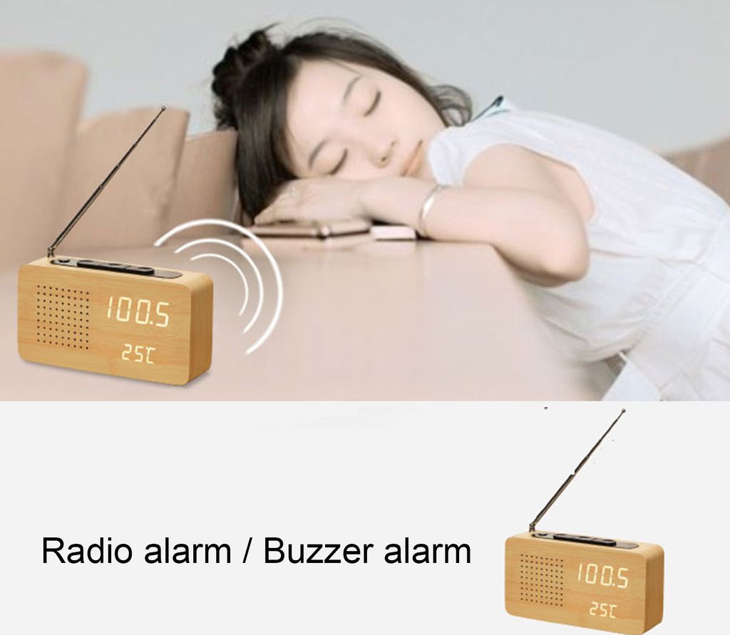 DaMohony Radiowecker Mit Wireless Charger – Bluetooth-Lautsprecher, LED-Licht, FM-Radio, Weißes Rauschen
