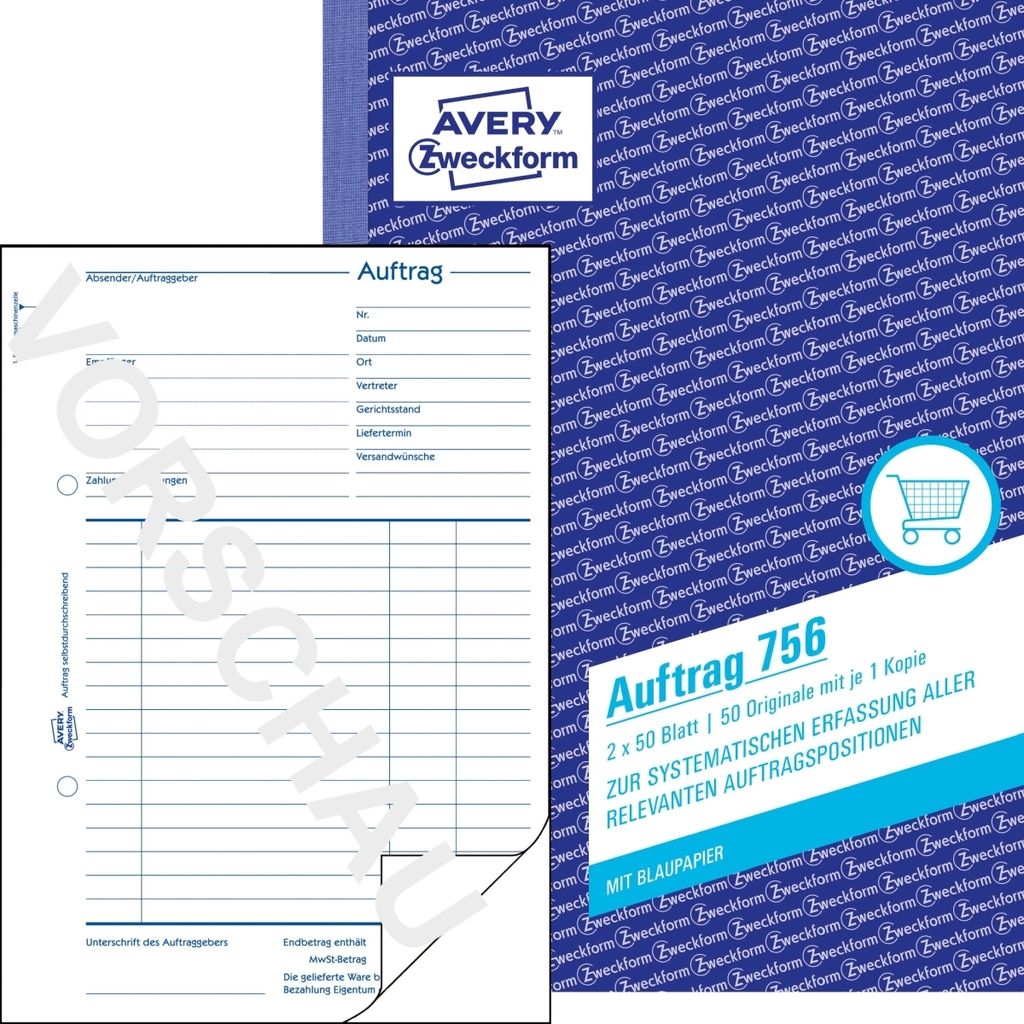 Formularbuch Auftrag A5 selbstdurchschreibend 2x50 Blatt Packung mit 10 Stück