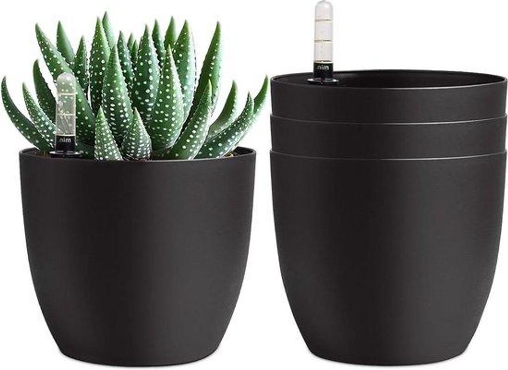 Automatisch abwuschbare Blumentopf-Serie - 15 cm - schwarz - 4-teiliges Set für innen- und außen nutzen
