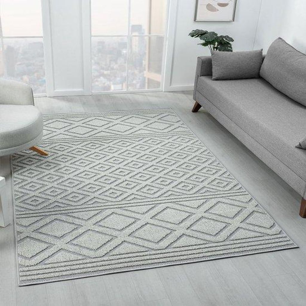 Wasbaars Hoogpolig Vloerkleed in Boho-Stil, 120x170 cm, Grau