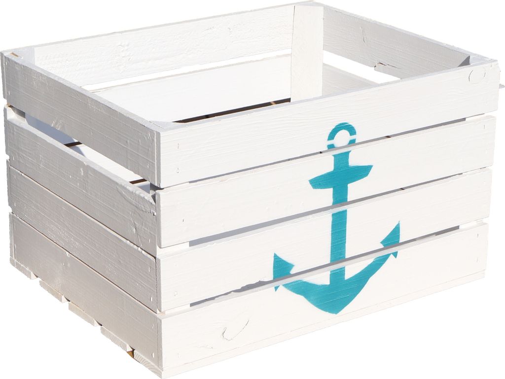 Weinkiste Johanna weiss mit Anker Türkis Maritime Holzkiste Upcycling Vintage Obstkiste Regalkiste Dekokiste