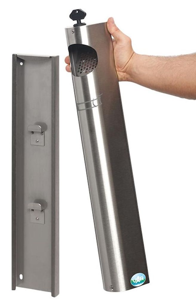 Praktischer Wandascher mit Abstreifblech | Wandmontage + Verschließbar | 3,5 Liter, HxBxT 55x11x8,5cm | Edelstahl