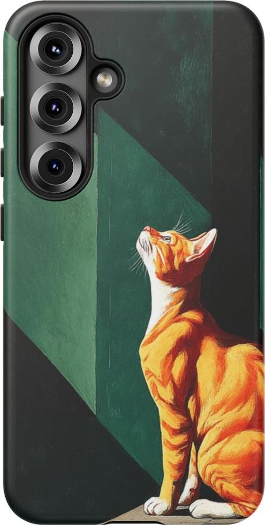 Orangefarbene Katze im surrealen Geometrie-Look – Hülle Kompatibel mit Galaxy S25