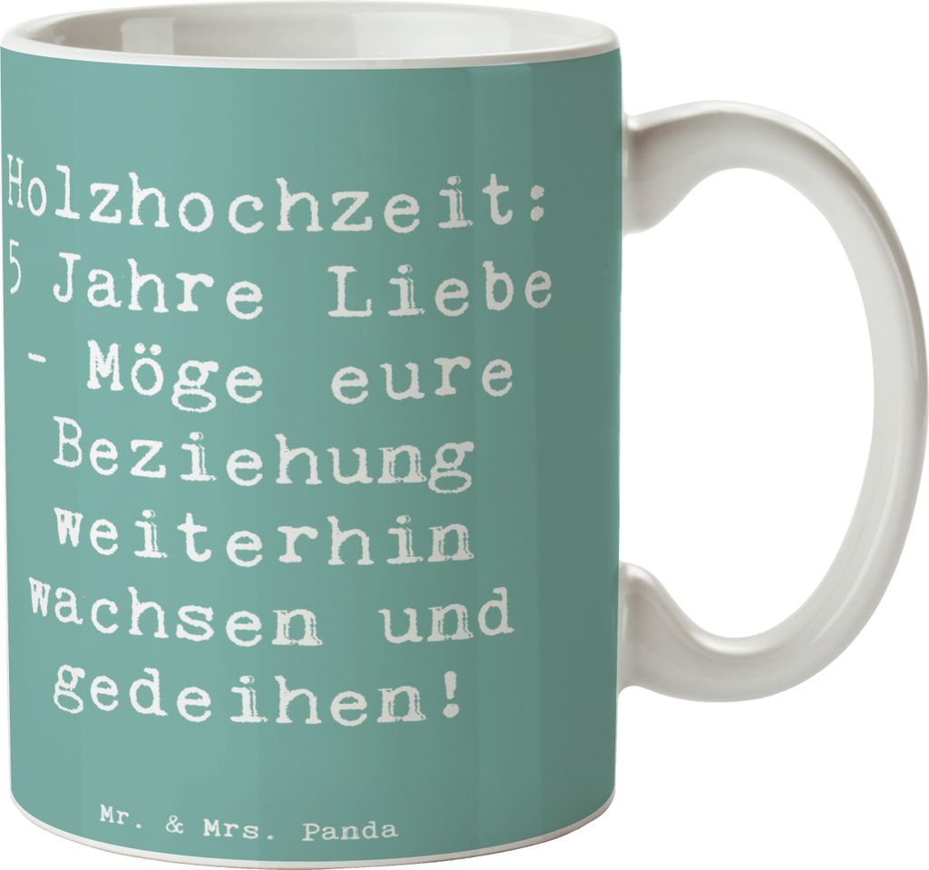 Mr. & Mrs. Panda Trinkbecher Spruch 5. Hochzeitstag Holzhochzeit - Meeresbrise - Geschenk, Tasse, Bedruckte, Geschenke, Liebe, Pott, Heirat, Kaffee...