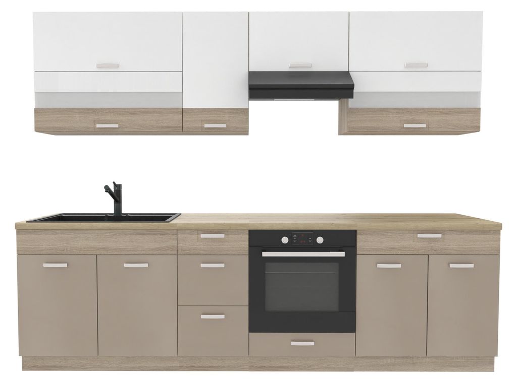 Keukenwandunit 270 cm - Sonoma beige, wit - Zonder werkblad Productafbeelding 