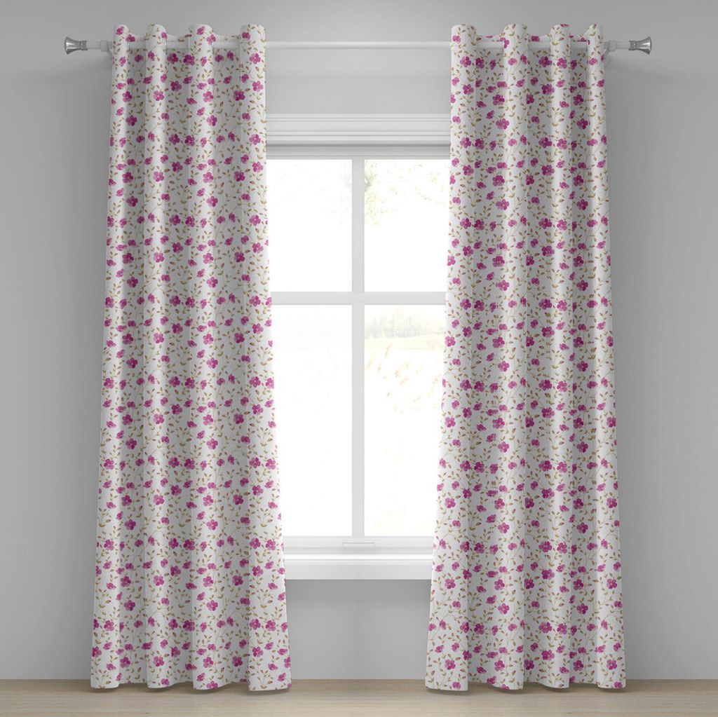 ABAKUHAUS Blume Ösenvorhang, Pfingstrose Im Vintage Stil Girly Süße Lockige Happy Times Engagement Thema, Dekorative 2-Panel-Fenstervorhänge, 2...
