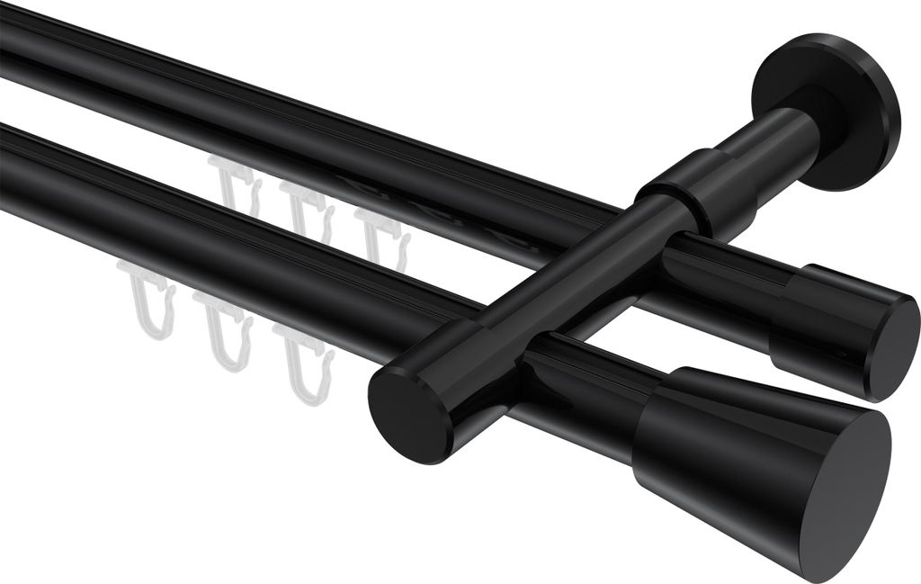 Interdeco Innenlaufstange / Gardinenstange mit Innenlauf Schwarz, Typ Prestige Sitra (Konus), 20 mm Ø 2-läufig, 360 cm