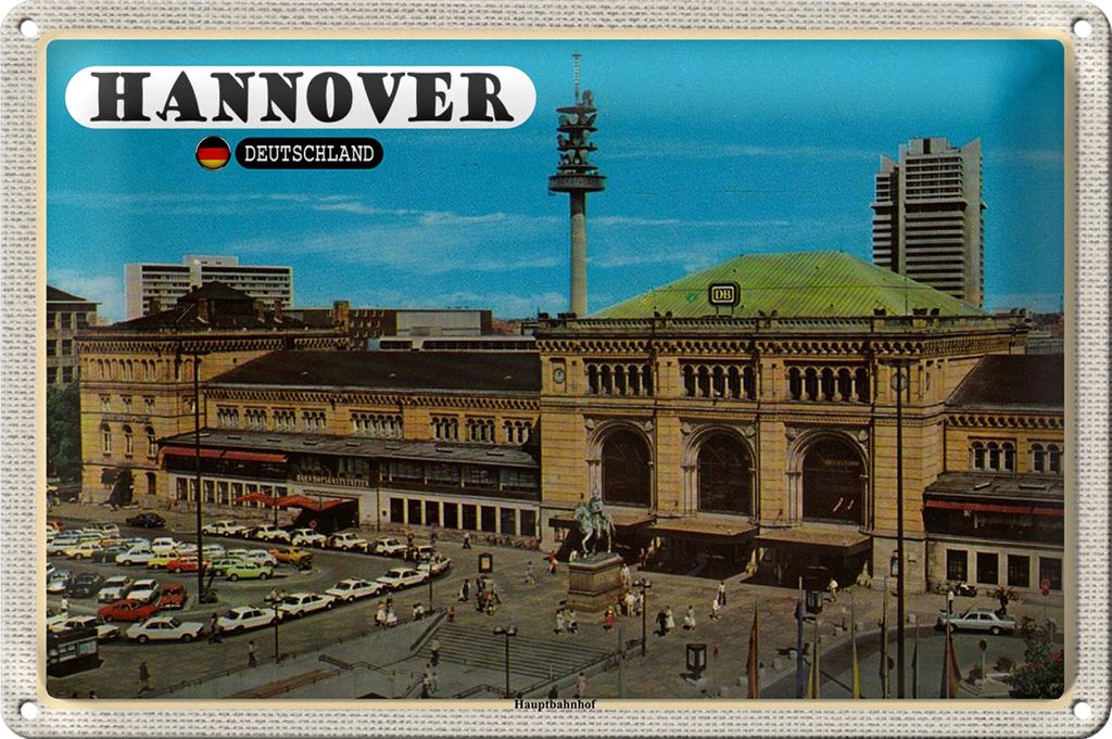 Blechschild Städte Hannover Hauptbahnhof Gemälde 18x12cm