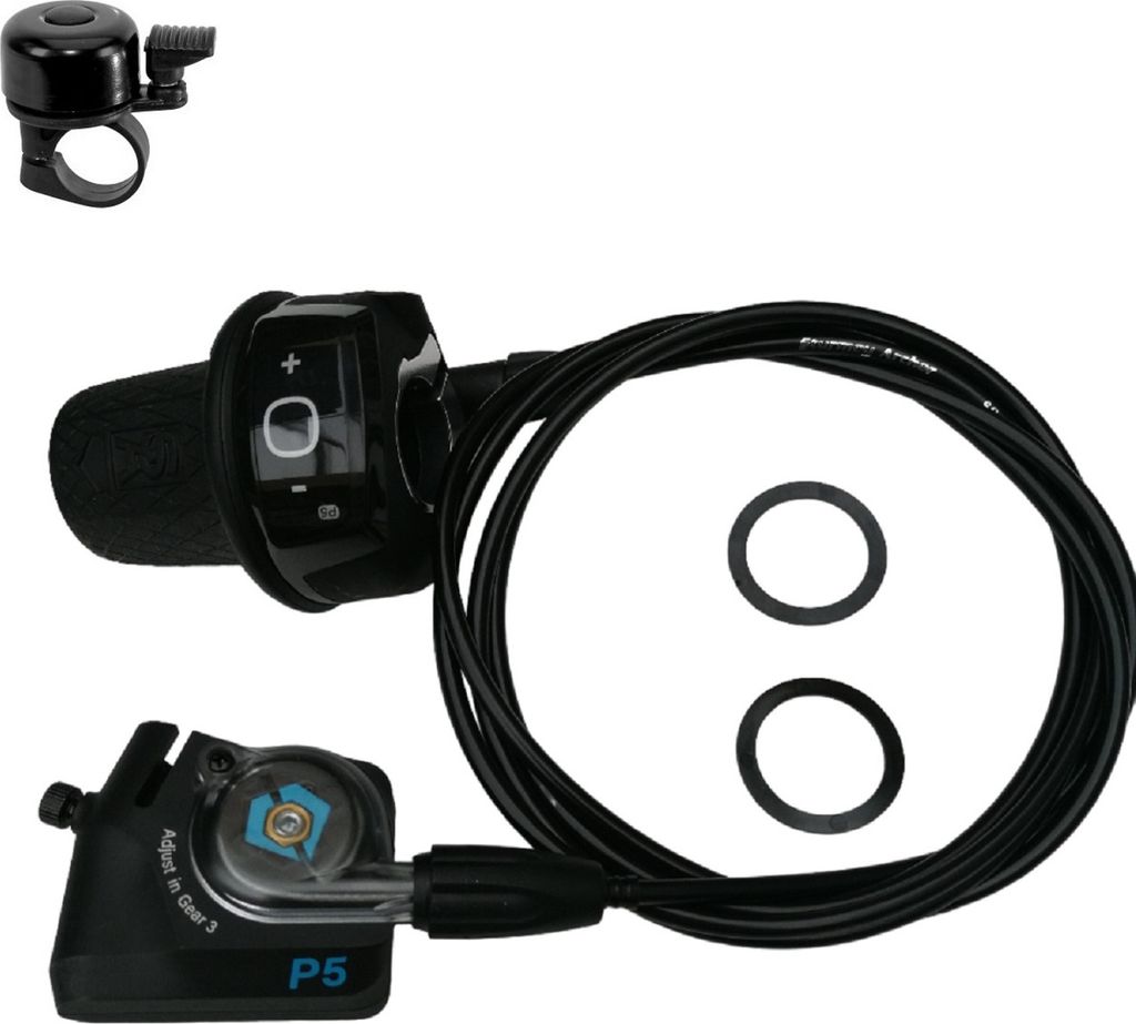 maxxi4you Sturmey Archer SRAM P5 Drehgriffschaltung Schaltgriff Set rechts Klickbox 5 Gänge inkl. maxxi4you Fahrradklingel