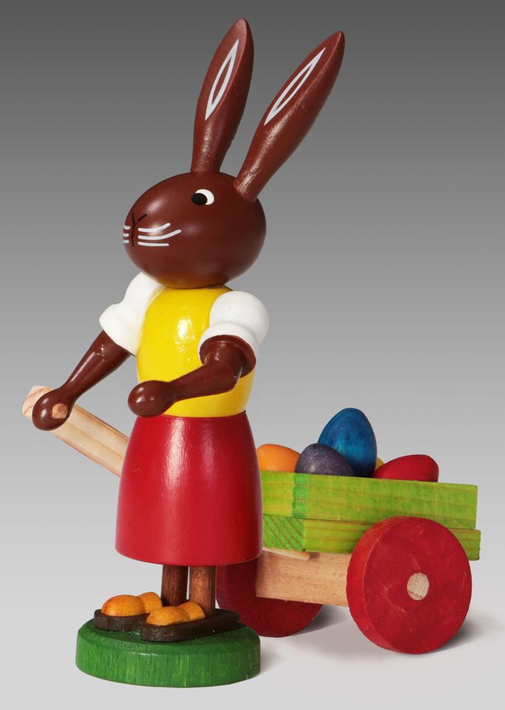Osterdekoration Osterhäsin mit Eierkarre Höhe 9cm NEU
