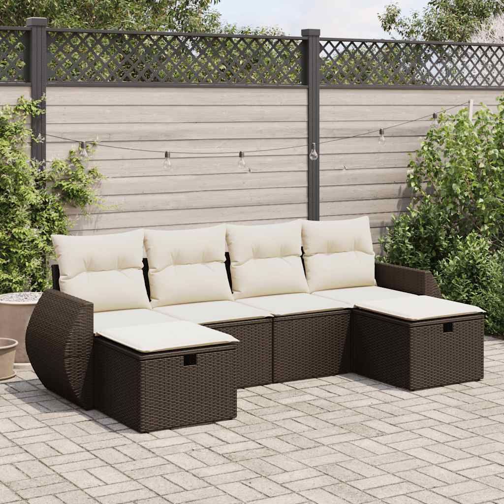 "Rabatt" 6-tlg. Garten-Sofagarnitur - mit sofa - mit Kissen Braun Poly Rattan - Lounge-Dining set CC11902