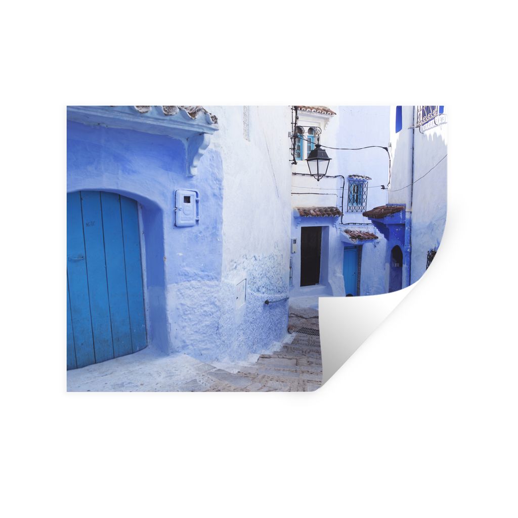 MuchoWow Wandtattoo Wandsticker Wandaufkleber Straße - Blau - Türen - Häuser 160x120 cm Selbstklebend und Repositionierbar - Selbstklebend - F...
