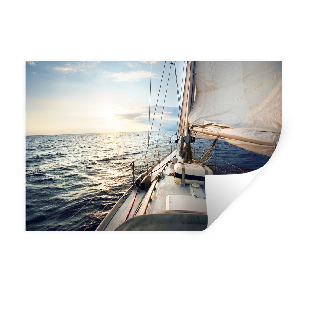 MuchoWow Wandtattoo Wandsticker Wandaufkleber Meer - Segelboot - Sonne 90x60 cm Selbstklebend und Repositionierbar - Aufkleber