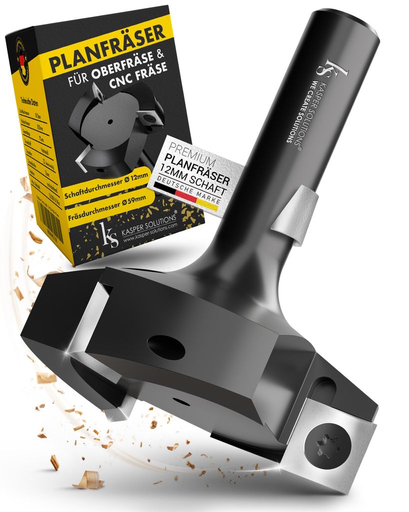 Kasper Solutions Planfräser 12mm Schaft - Profi Hobelfräser für Oberfräse & CNC-Fräse - Robuster Holzfräser - Schaftfräser für eine präz...