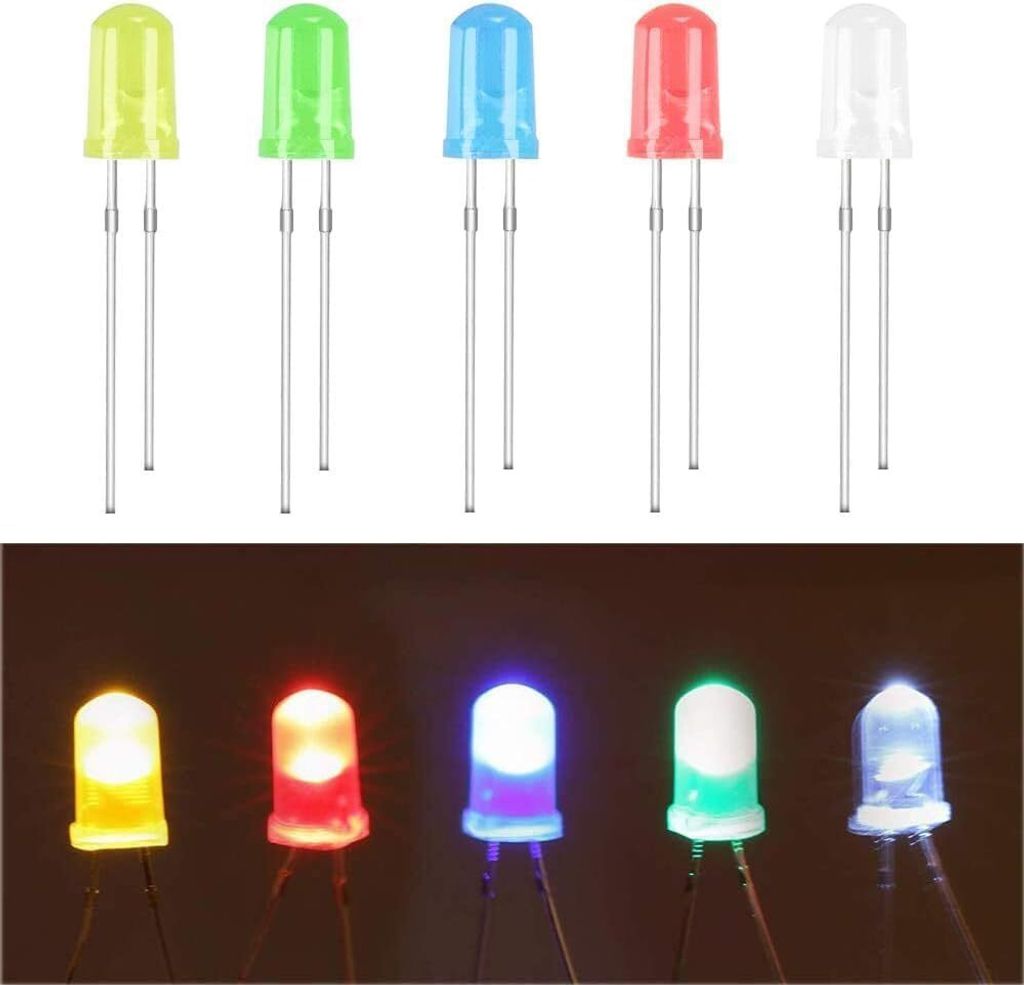 100 Stück LED Leuchtdiode, 5mm 3V Leuchtdiode (20pcs Jede Farbe)