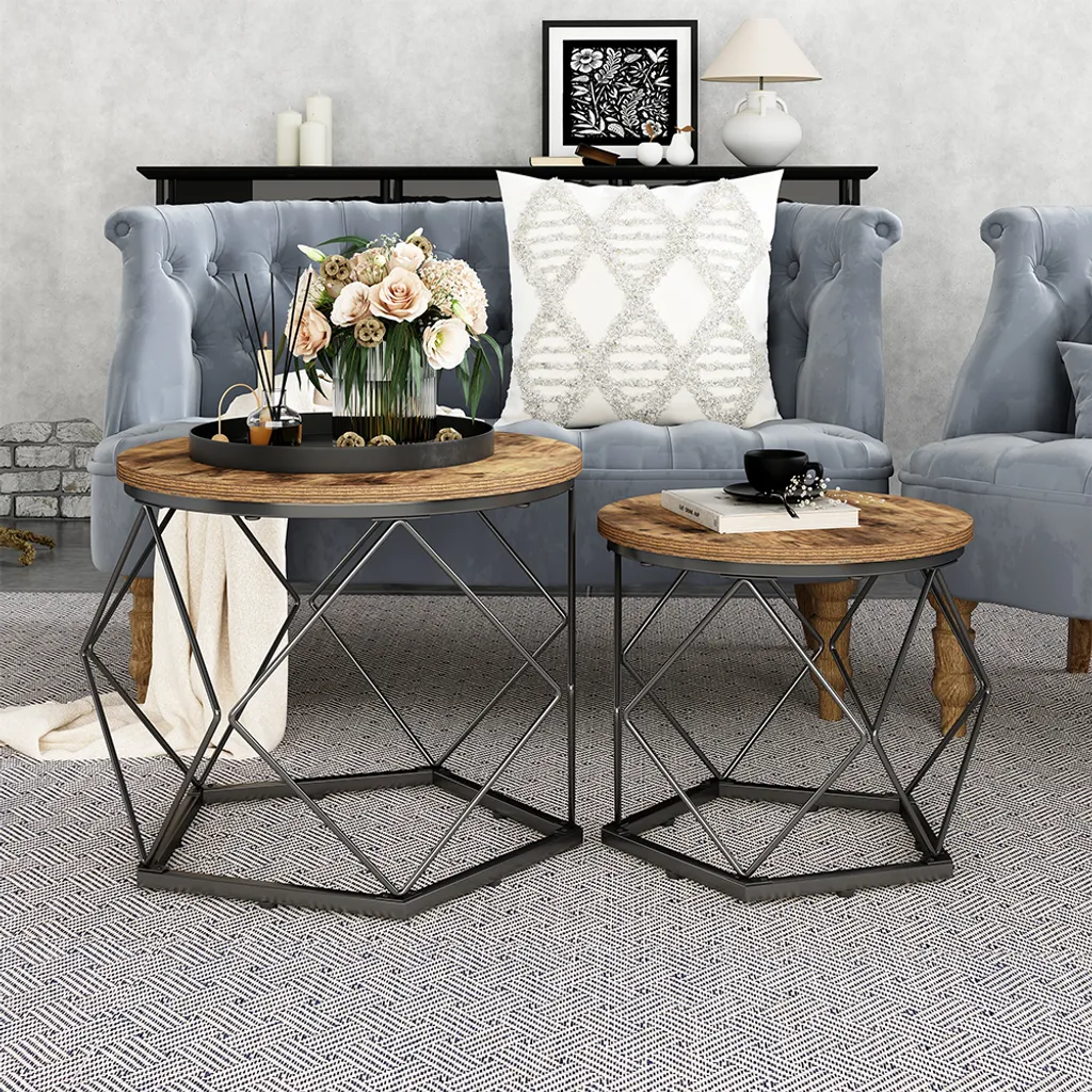Vicco Set 2 Tavolini Fyrk 50x40 cm Rovere Rustico | Design Loft Industriale