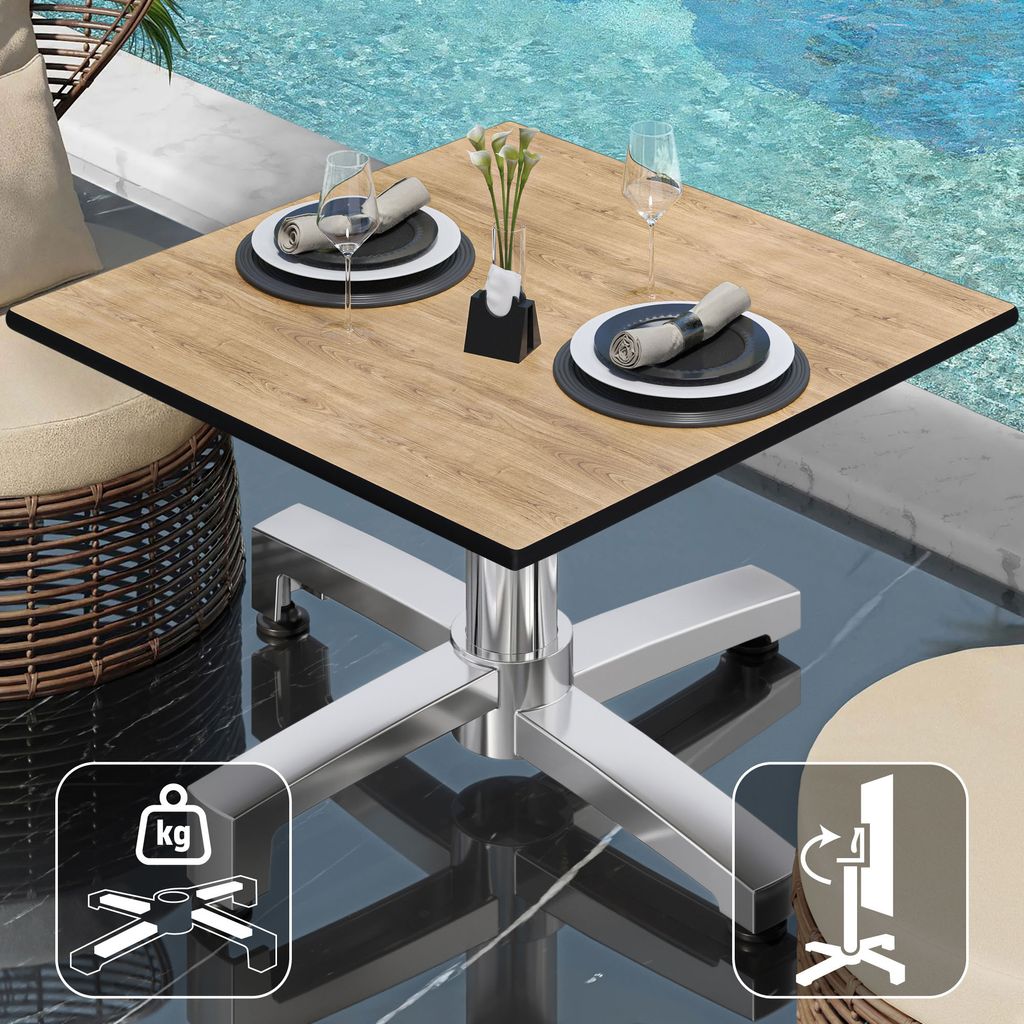 CPBC | Compact Loungetisch | B:T:H 70 x 70 x 42 cm | Eiche / Aluminium | Klappbar | Zusatzgewicht | Bistro Loungetisch Gastro Tisch