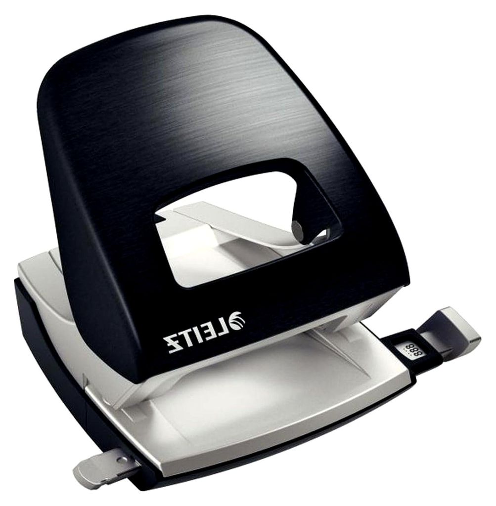 Bürolocher aus Metall, für 30 Blatt, Anschlagschiene mit Formatangaben, ergonomisches Design, satin schwarz, Style Serie