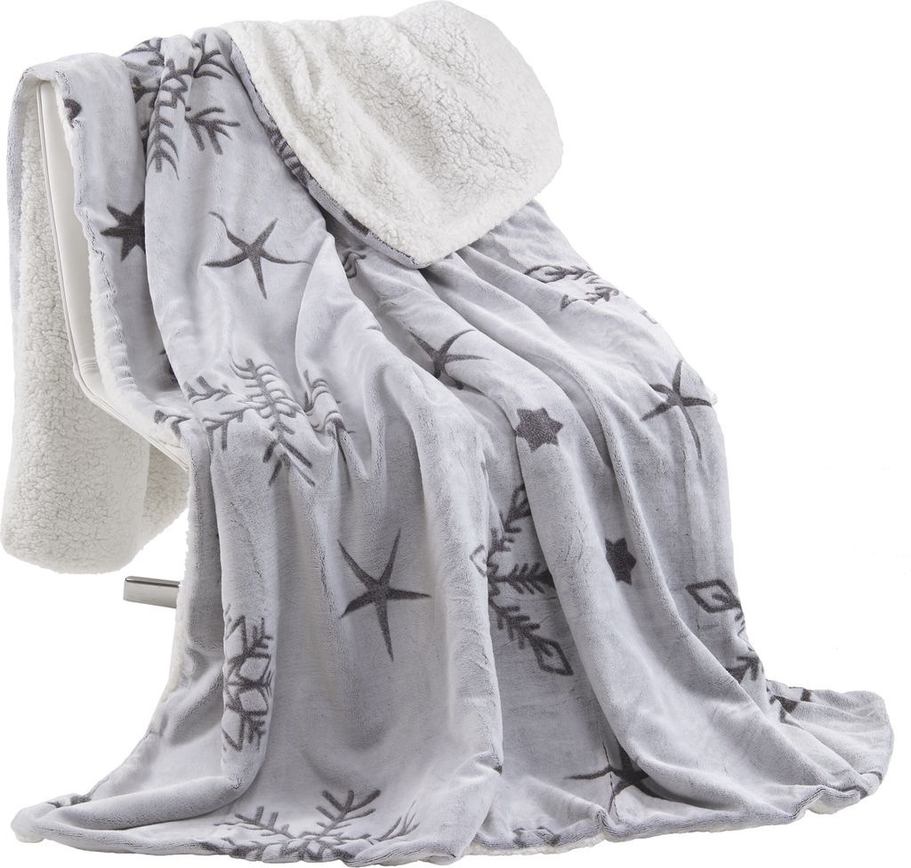 Kuscheldecke Cashmere / Sherpa Snowflake Grau - 150x200 cm Wohndecke Decke