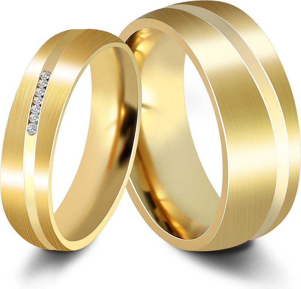 Akzent Damen-Partnerring, Edelstahl, Similibesatz, Ionenplattiert, goldfarben