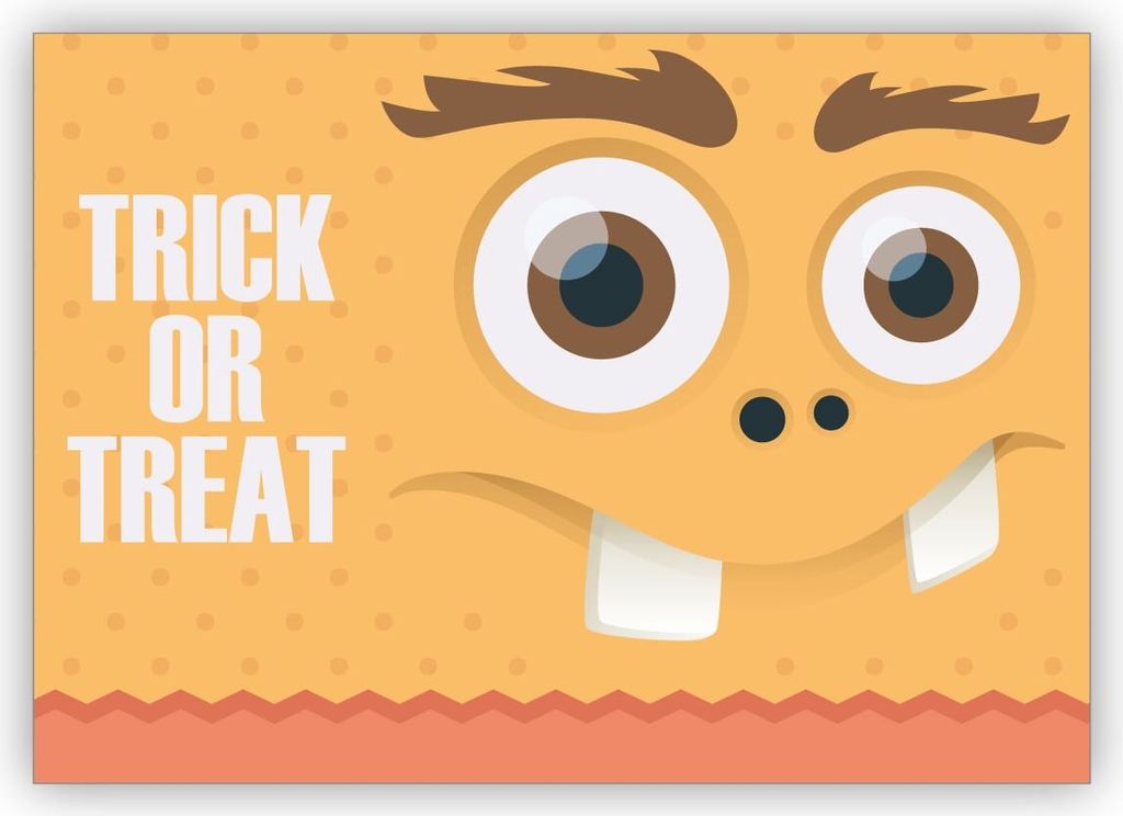 4x Lustige Halloweenkarte mit gruseligem großem Monster: Trick or Treat