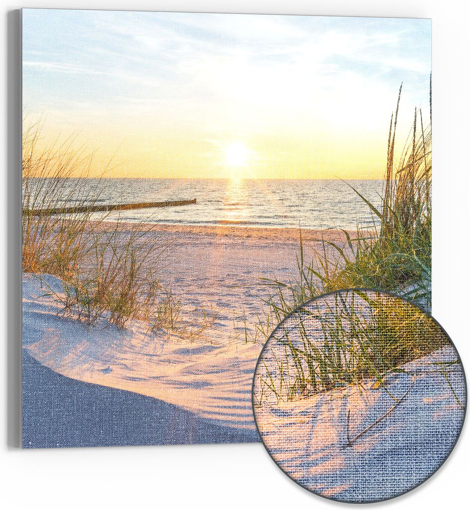 DEQORI Hybrid Leinwand Bild 30x30 cm 'Abendsonne an der Ostsee' Wandbild Glas flach modern