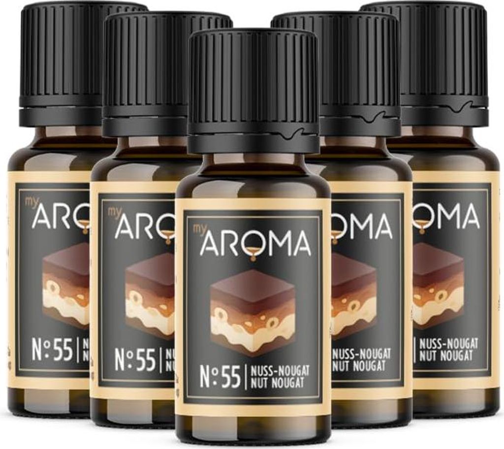 myAROMA Flavour Drops – Nuss-Nougat, 5x10ml, Zuckerfreie und Kalorienfreie Aromatropfen, Vegan & ohne künstliche Farbstoffe