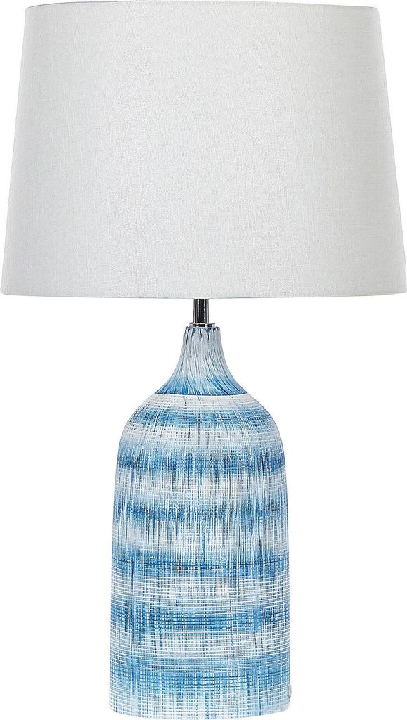 BELIANI Tischlampe mit Keramikfuß Blau 66 cm Langes Kabel mit Schalter Klassischer Lampenschirm aus Baumwolle Jute in Weiß Wohnzimmer Schlafzimmer