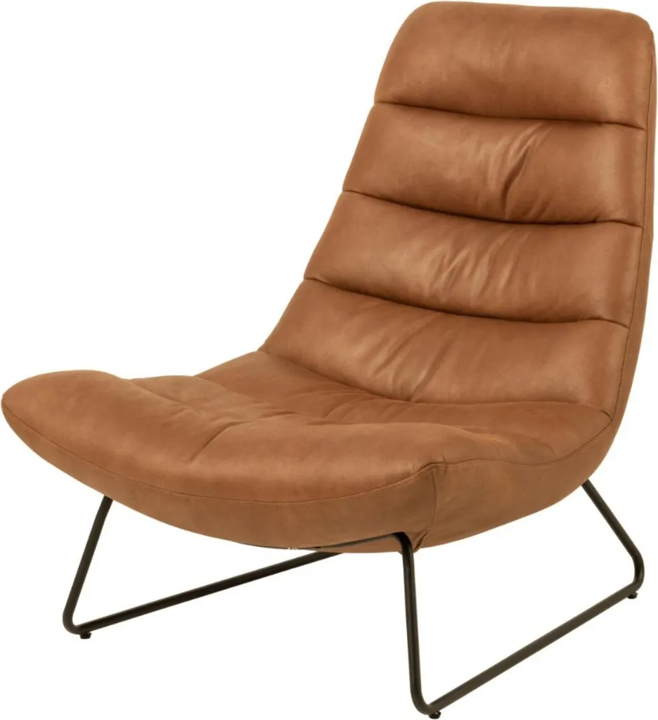 Fauteuil lounge Selsey FORGENTS en similicuir brun caramel, piétement traîneau