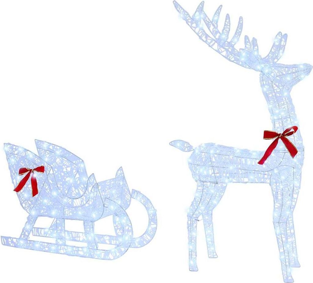 "Schlussverkauf" Rentier Zieh Schlitten Kaltweiß 70x26x130 cm Acryl C13100