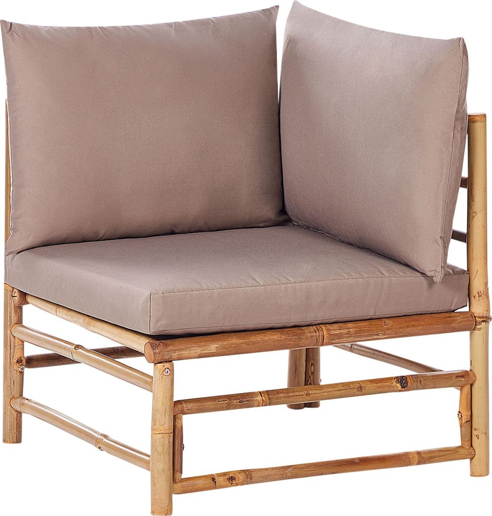 BELIANI Ecksessel Hellbraun und Taupe Bambusholz mit Auflagen Kissen Boho Rustikal Modulares Eckteil Gartensessel Outdoor Terrasse Ausstattung